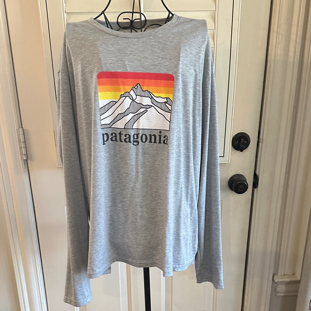 Patagonia Gray Long Sleeve Tee with Mountain Graphic